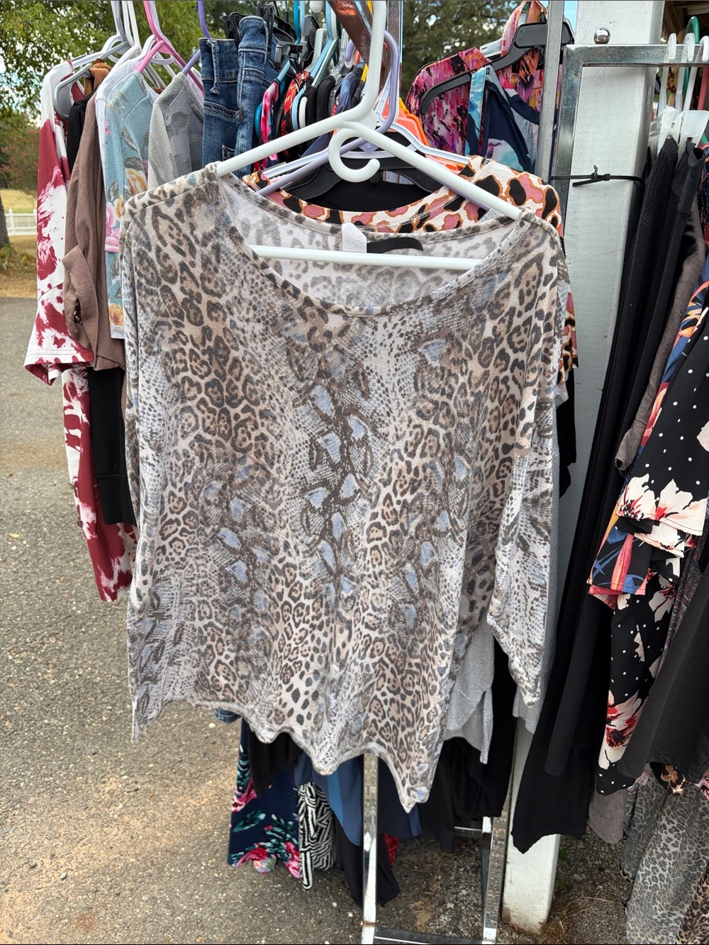 Women's Animal Print Lightweight Sweatshirt - Grey Brown